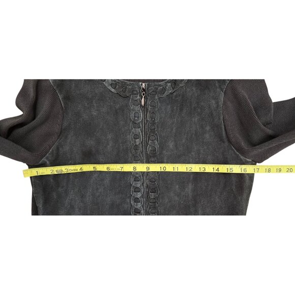 Willi Smith Black Suede Trim Zip Front Knit Jacket Cardigan Women’s Size S - Picture 8 of 9